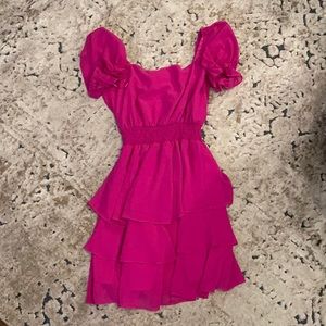 Hot pink ruffle dress